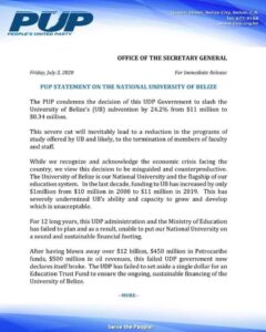 PUP STATEMENT ON THE NATIONAL UNIVERSITY OF BELIZE